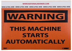 NMC - Accident Prevention Label, Header: WARNING - Legend: Warning - This Machine Starts Automatically, English, Black & Orange, 5" Long x 3" High, Sign Muscle Finish - Top Tool & Supply