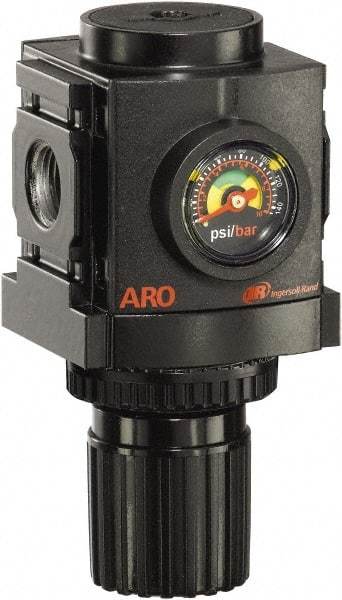 ARO/Ingersoll-Rand - 3/8 NPT Port, 113 CFM, Aluminum Compact Regulator - 0 to 140 psi Range, 250 Max psi Supply Pressure, 1/8" Gauge Port Thread, 2.705" Wide x 4.772" High - Top Tool & Supply