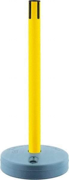 Tensator - 38" High, 2-1/2" Pole Diam, Tensabarrier Post - 15" Base Diam, Round Plastic Base, Yellow Plastic Post, Tape, Single Line Tape, For Outdoor Use - Top Tool & Supply