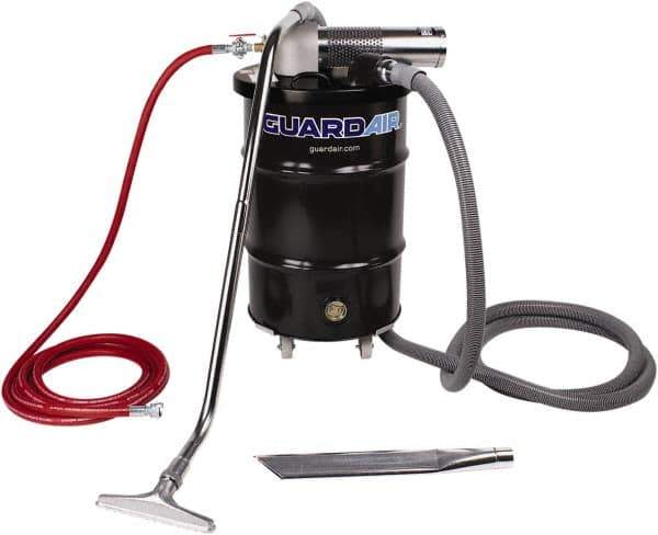 Guardair - 30 Gal Steel Tank, Air Powered Pneumatic Canister Wet/Dry Vacuum - 15 Peak hp, 20' Hose Fitting, Cartridge Filter, Accessories Included - Top Tool & Supply