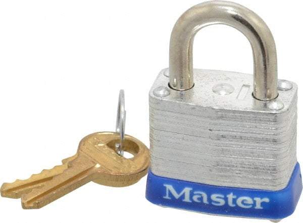 Master Lock - 9/16" Shackle Clearance, Keyed Different Padlock - 1/2" Shackle Width, 3/16" Shackle Diam, Brass - Top Tool & Supply