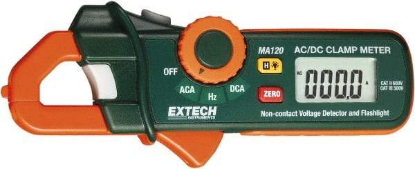 Extech - MA120, CAT II, Digital Average Responding Auto Ranging Clamp Meter with 0.7" Clamp On Jaws - 200 AC/DC Amps, Measures Current, Frequency - Top Tool & Supply