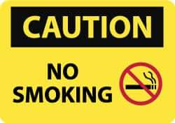 NMC - "Caution - No Smoking", 10" Long x 14" Wide, Pressure-Sensitive Vinyl Safety Sign - Rectangle, 0.004" Thick, Use for Accident Prevention - Top Tool & Supply