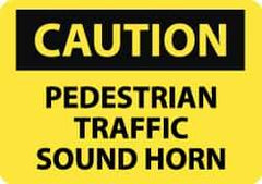 NMC - "Caution - Pedestrian Traffic - Sound Horn", 10" Long x 14" Wide, Pressure-Sensitive Vinyl Safety Sign - Rectangle, 0.004" Thick, Use for Accident Prevention - Top Tool & Supply