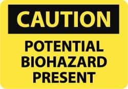 NMC - "Caution - Potential Biohazard Present", 10" Long x 14" Wide, Rigid Plastic Safety Sign - Rectangle, 0.05" Thick, Use for Hazardous Materials - Top Tool & Supply