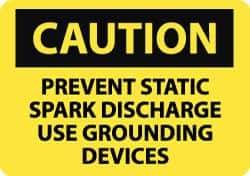 NMC - "Caution - Prevent Static Spark Discharge - Use Grounding Devices", 10" Long x 14" Wide, Pressure-Sensitive Vinyl Safety Sign - Rectangle, 0.004" Thick, Use for Accident Prevention - Top Tool & Supply