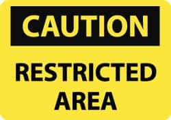 NMC - "Caution - Restricted Area", 10" Long x 14" Wide, Aluminum Safety Sign - Rectangle, 0.04" Thick, Use for Security & Admittance - Top Tool & Supply