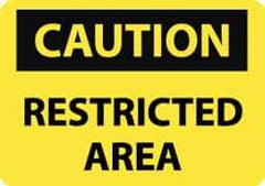 NMC - "Caution - Restricted Area", 10" Long x 14" Wide, Pressure-Sensitive Vinyl Safety Sign - Rectangle, 0.004" Thick, Use for Security & Admittance - Top Tool & Supply