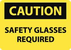 NMC - "Caution - Safety Glasses Required", 10" Long x 14" Wide, Pressure-Sensitive Vinyl Safety Sign - Rectangle, 0.004" Thick, Use for Accident Prevention - Top Tool & Supply