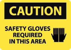 NMC - "Caution - Safety Gloves Required in This Area", 10" Long x 14" Wide, Pressure-Sensitive Vinyl Safety Sign - Rectangle, 0.004" Thick, Use for Accident Prevention - Top Tool & Supply