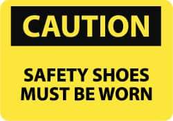 NMC - "Caution - Safety Shoes Must Be Worn", 10" Long x 14" Wide, Pressure-Sensitive Vinyl Safety Sign - Rectangle, 0.004" Thick, Use for Accident Prevention - Top Tool & Supply