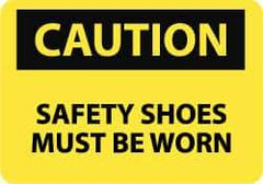 NMC - "Caution - Safety Shoes Must Be Worn", 10" Long x 14" Wide, Aluminum Safety Sign - Rectangle, 0.04" Thick, Use for Accident Prevention - Top Tool & Supply