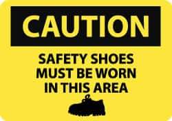 NMC - "Caution - Safety Shoes Must Be Worn in This Area", 10" Long x 14" Wide, Pressure-Sensitive Vinyl Safety Sign - Rectangle, 0.004" Thick, Use for Accident Prevention - Top Tool & Supply