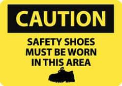 NMC - "Caution - Safety Shoes Must Be Worn in This Area", 10" Long x 14" Wide, Aluminum Safety Sign - Rectangle, 0.04" Thick, Use for Accident Prevention - Top Tool & Supply