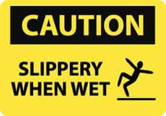 NMC - "Caution - Slippery When Wet", 10" Long x 14" Wide, Pressure-Sensitive Vinyl Safety Sign - Rectangle, 0.004" Thick, Use for Accident Prevention - Top Tool & Supply