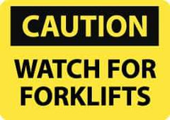 NMC - "Caution - Watch for Forklifts", 10" Long x 14" Wide, Pressure-Sensitive Vinyl Safety Sign - Rectangle, 0.004" Thick, Use for Accident Prevention - Top Tool & Supply