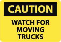 NMC - "Caution - Watch for Moving Trucks", 10" Long x 14" Wide, Pressure-Sensitive Vinyl Safety Sign - Rectangle, 0.004" Thick, Use for Accident Prevention - Top Tool & Supply