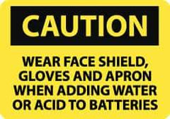 NMC - "Caution - Wear Face Shield Gloves and Apron When Adding Water or Acid to Batteries", 10" Long x 14" Wide, Aluminum Safety Sign - Rectangle, 0.04" Thick, Use for Accident Prevention - Top Tool & Supply