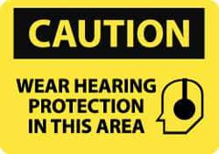 NMC - "Caution - Wear Hearing Protection in This Area", 10" Long x 14" Wide, Aluminum Safety Sign - Rectangle, 0.04" Thick, Use for Accident Prevention - Top Tool & Supply