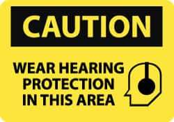 NMC - "Caution - Wear Hearing Protection in This Area", 10" Long x 14" Wide, Pressure-Sensitive Vinyl Safety Sign - Rectangle, 0.004" Thick, Use for Accident Prevention - Top Tool & Supply