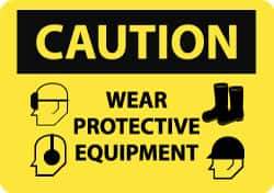 NMC - "Caution - Wear Protective Equipment", 10" Long x 14" Wide, Aluminum Safety Sign - Rectangle, 0.04" Thick, Use for Accident Prevention - Top Tool & Supply