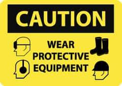 NMC - "Caution - Wear Protective Equipment", 10" Long x 14" Wide, Rigid Plastic Safety Sign - Rectangle, 0.05" Thick, Use for Accident Prevention - Top Tool & Supply