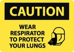 NMC - "Caution - Wear Respirator to Protect Your Lungs", 10" Long x 14" Wide, Pressure-Sensitive Vinyl Safety Sign - Rectangle, 0.004" Thick, Use for Accident Prevention - Top Tool & Supply