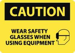 NMC - "Caution - Wear Safety Glasses When Using Equipment", 10" Long x 14" Wide, Rigid Plastic Safety Sign - Rectangle, 0.05" Thick, Use for Accident Prevention - Top Tool & Supply