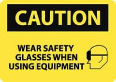 NMC - "Caution - Wear Safety Glasses When Using Equipment", 10" Long x 14" Wide, Pressure-Sensitive Vinyl Safety Sign - Rectangle, 0.004" Thick, Use for Accident Prevention - Top Tool & Supply