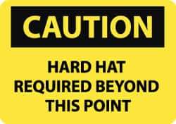 NMC - "Caution - Hard Hat Required Beyond This Point", 10" Long x 14" Wide, Rigid Plastic Safety Sign - Rectangle, 0.05" Thick, Use for Accident Prevention - Top Tool & Supply