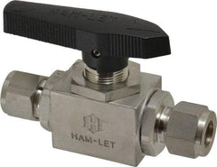 Ham-Let - 1/2" Pipe, Stainless Steel, Inline, Two Way Flow, Instrumentation Ball Valve - 3,000 psi WOG Rating, Tee Handle, PTFE Seal, PTFE Seat, Swaglok SS-45S8 - Top Tool & Supply