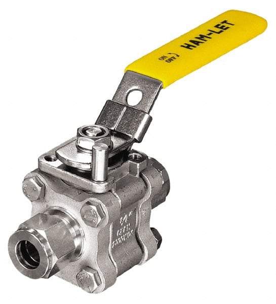 Ham-Let - 1/4" Pipe, Standard Port, Stainless Steel Swing-Out Ball Valve - 1 Piece, Inline - One Way Flow, Tube O.D. x Tube O.D. Ends, Locking Lever with Plate Handle, 2,000 WOG - Top Tool & Supply