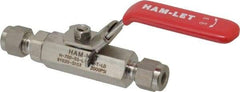 Ham-Let - 1/4" Pipe, Compression x Compression End Connections, Stainless Steel, Inline, Two Way Flow, Instrumentation Ball Valve - 2,000 psi WOG Rating, Locking Lever Handle, Reinforced PTFE Seal, Reinforced PTFE Seat - Top Tool & Supply