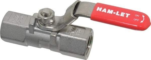 Ham-Let - 1/2" Pipe, FNPT x FNPT End Connections, Stainless Steel, Inline, Two Way Flow, Instrumentation Ball Valve - 2,000 psi WOG Rating, Locking Lever Handle, Reinforced PTFE Seal, Reinforced PTFE Seat - Top Tool & Supply