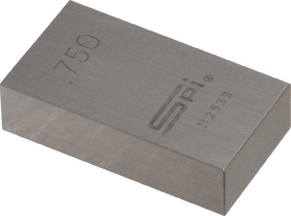 SPI - 0.75" Rectangular Steel Gage Block - Accuracy Grade AS-1, Includes NIST Traceability Certification - Top Tool & Supply