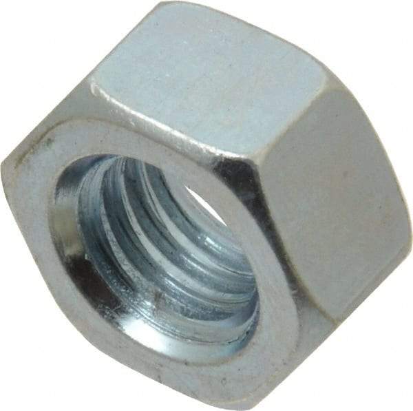 Value Collection - 7/16-14 UNC Steel Right Hand Hex Nut - 11/16" Across Flats, 3/8" High, Zinc-Plated Finish - Top Tool & Supply