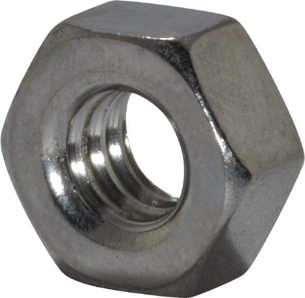 Value Collection - 1/4-20 UNC Stainless Steel Right Hand Hex Nut - 7/16" Across Flats, 7/32" High, Uncoated - Top Tool & Supply