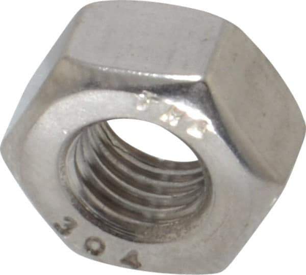 Value Collection - 1/4-28 UNF Stainless Steel Right Hand Hex Nut - 7/16" Across Flats, 7/32" High, Uncoated - Top Tool & Supply