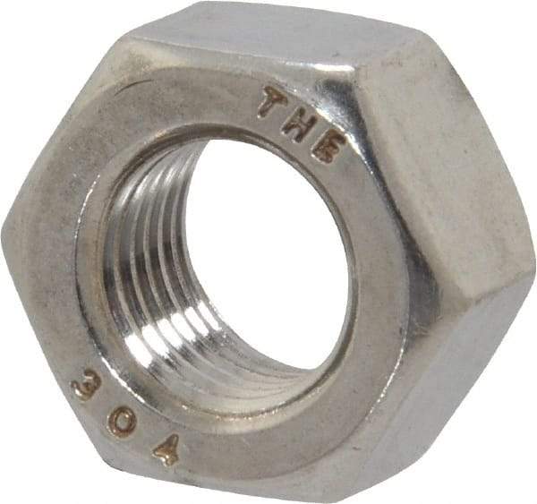 Value Collection - 7/16-20 UNF Stainless Steel Right Hand Hex Nut - 11/16" Across Flats, 3/8" High, Uncoated - Top Tool & Supply