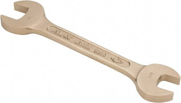 Ampco - 3/4" x 7/8" Nonsparking Open End Wrench - 8" OAL, Double End, Plain Finish, 15° Head Angle - Top Tool & Supply