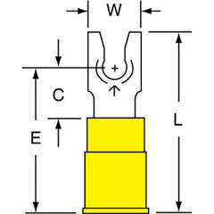 3M - #6 Stud, 12 to 10 AWG Compatible, Partially Insulated, Crimp Connection, Standard Fork Terminal - Top Tool & Supply