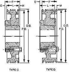 Browning - 1/2 to 2-5/8 Bore Diam, 7-3/4" Outside Diam, QD Bushed V Belt Sheave - 7.0 A Diam Belt Pitch - Top Tool & Supply