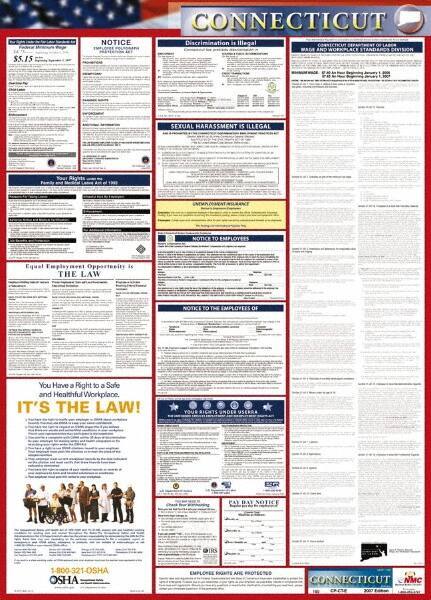 NMC - 24" Wide x 40" High Laminated Paper Labor Law Information Poster - Connecticut Jurisdiction, 0.03" Thick, English - Top Tool & Supply