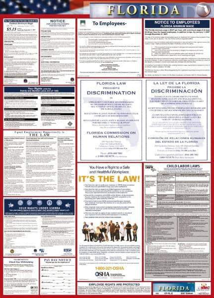 NMC - 24" Wide x 40" High Laminated Paper Labor Law Information Poster - Florida Jurisdiction, 0.03" Thick, English - Top Tool & Supply