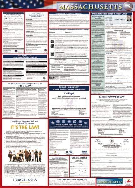 NMC - 24" Wide x 40" High Laminated Paper Labor Law Information Poster - Massachusetts Jurisdiction, 0.03" Thick, English - Top Tool & Supply