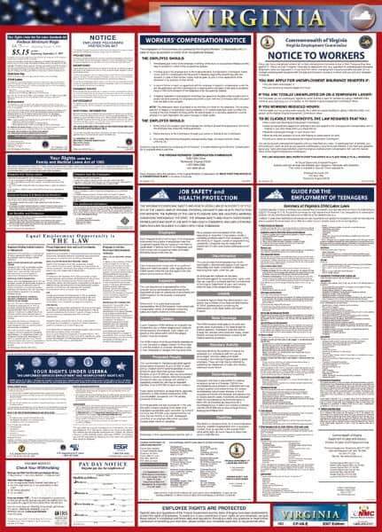 NMC - 24" Wide x 40" High Laminated Paper Labor Law Information Poster - Virginia Jurisdiction, 0.03" Thick, English - Top Tool & Supply