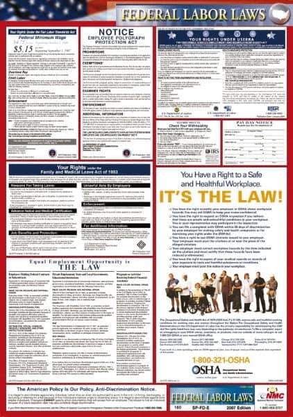 NMC - 24" Wide x 40" High Laminated Paper Labor Law Information Poster - Federal Jurisdiction, 0.03" Thick, English - Top Tool & Supply