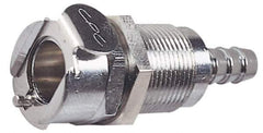 CPC Colder Products - 3/8" Inside Tube Diam, Brass, Quick Disconnect, Hose Barb Valved Panel Mount Coupling Body - 250 Max psi, -40 to 180°F, 1.87" OAL x 0.89" Overall Height, Chrome Plated - Top Tool & Supply