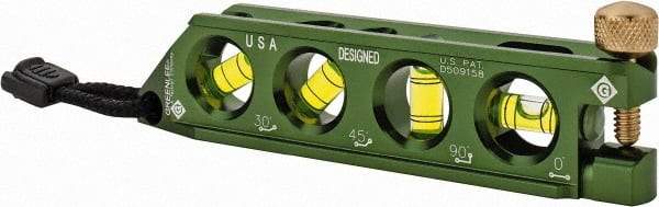 Greenlee - Magnetic 5-1/2" Long 4 Vial Torpedo Level - Aluminum, Green, 1 0°, 1 30°, 1 45° & 1 90° Vials - Top Tool & Supply