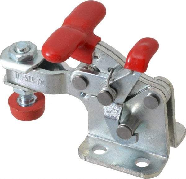 De-Sta-Co - 350 Lb Holding Capacity, Horizontal Handle, Manual Hold Down Toggle Clamp - 173° Handle Movement, 92° Bar Opening, U-Bar, Flanged Base, Electro-Plated Zinc, Carbon Steel - Top Tool & Supply